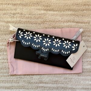 NWT RADLEY London Crest Broderie Large Flapover Matinee Purse Wallet Black